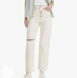 LEVI'S Rib Cage Snap Front Straight Ankle In Cream Distressed‎ Jeans Women's 31